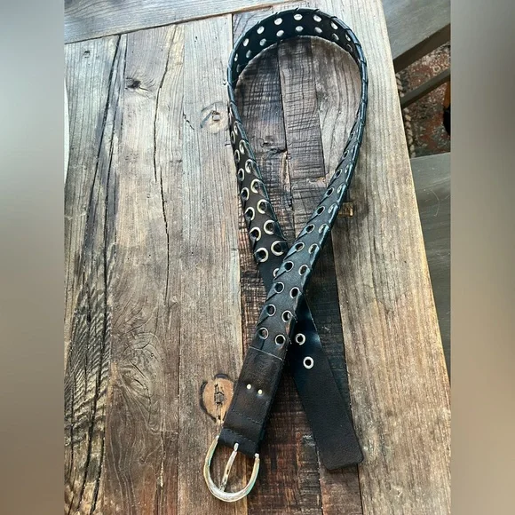 MICHAEL Michael Kors Black Leather Grommet Belt with Silver-Tone Hardware - Picture 4 of 6